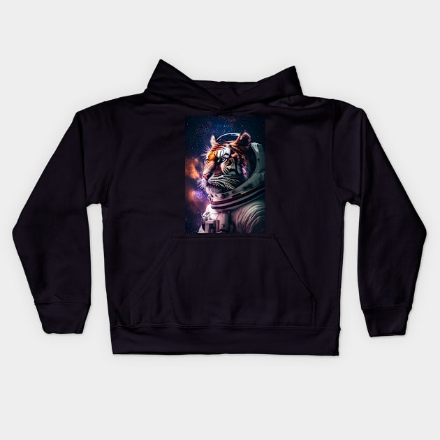 Tiger in Space: Roaring Astronaut Adventure Kids Hoodie by laurxy